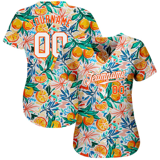 BlueJose Custom White White-Orange 3D Pattern Design Fruits Authentic Baseball Jersey