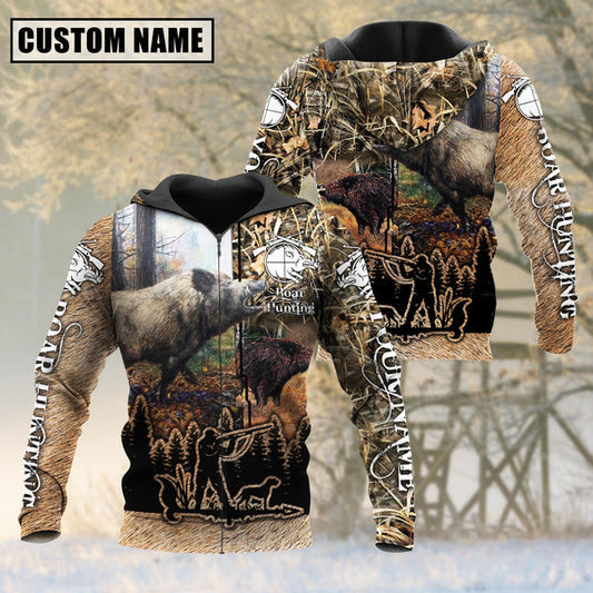 BlueJose Custom Name Boar Hunting Camo Style Shirt 3D Shirt