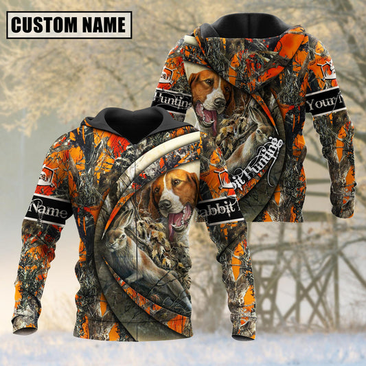 BlueJose Custom Name Hunting Rabbit Camo US Flag 3D Shirt