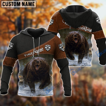 BlueJose Customized Name Bear Hunting Leather Pattern 3D Shirts