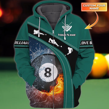 BlueJose Billiard Lover Green Personalized Name 3D Over Printed Hoodie