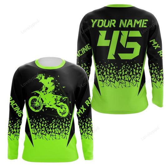 BlueJose  Personalized Motocross Green Dirt Bike Riders Off-Road Motorcycle 3D Shirt