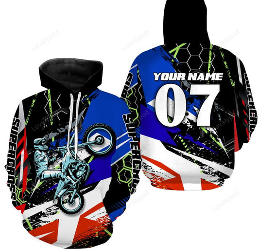 BlueJose Personalized Supercross Riding Jersey, Custom Number & Name Motorcycle Off-Road Dirt Bike Racing