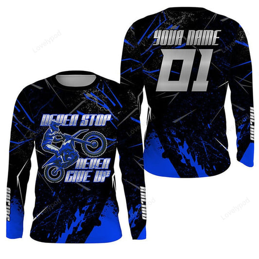 BlueJose  Blue Motocross Racing Shirt Never Stop 3D Hoodie