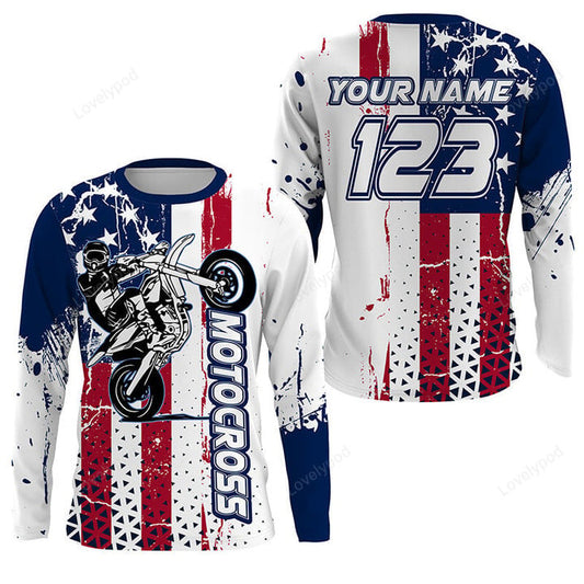 BlueJose Patriotic Custom Motocross Dirt Bike Offroad Motorcycle 3D Shirt
