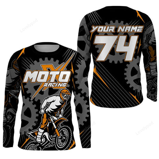 BlueJose Personalized Orange Dirt Bike Motocross Racing 3D Shirt