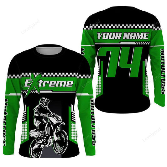 BlueJose Personalized Motocross Extreme Dirt Bike Green Mx Racing 3D Shirt